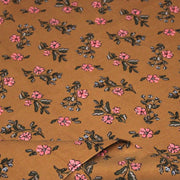 Tissu velours milleraies imprimé ocre aux fines fleurs roses & fines feuilles - STANDARD 100 OEKO-TEX - tissuspipi.com