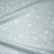 Tissu cotonnade enfant, constellation blanche, lune et étoiles fond vert clair - OEKO - TEX STANDARD 100 - tissuspipi.com