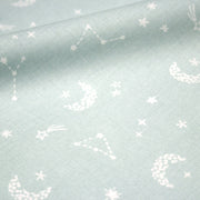 Tissu cotonnade enfant, constellation blanche, lune et étoiles fond vert clair - OEKO - TEX STANDARD 100 - tissuspipi.com