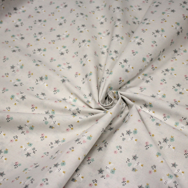 Tissu cotonnade enfant, fines fleurs, lunes et étoiles - OEKO - TEX STANDARD 100 - tissuspipi.com