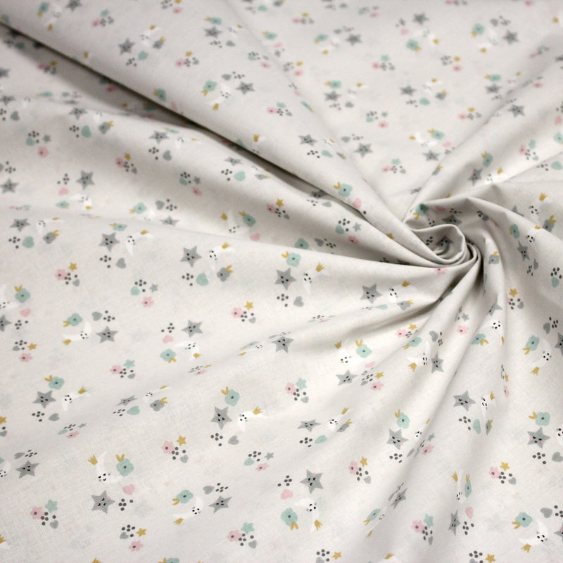 Tissu cotonnade enfant, fines fleurs, lunes et étoiles - OEKO - TEX STANDARD 100 - tissuspipi.com