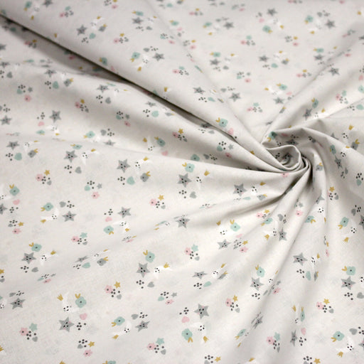 Tissu cotonnade enfant, fines fleurs, lunes et étoiles - OEKO - TEX STANDARD 100 - tissuspipi.com