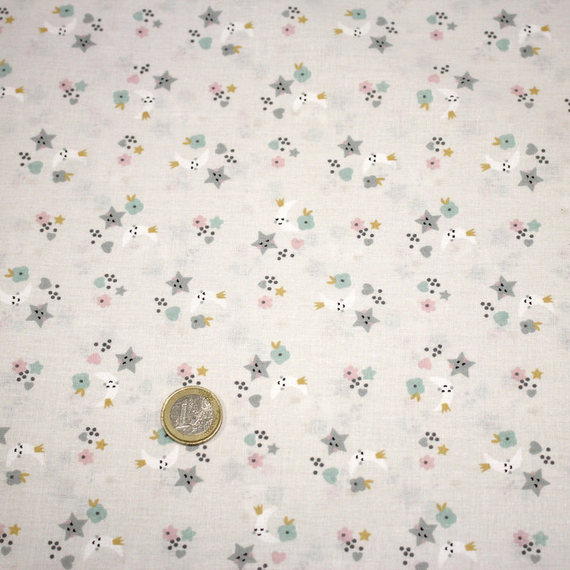 Tissu cotonnade enfant, fines fleurs, lunes et étoiles - OEKO - TEX STANDARD 100 - tissuspipi.com