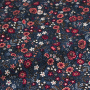 Tissu velours milleraies imprimé fleuri bleu Prusse aux fines fleurs corail, byzantin, blanches - STANDARD 100 OEKO-TEX - tissuspipi.com