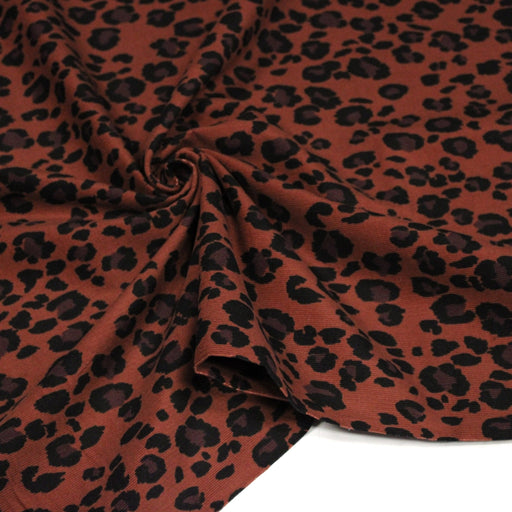 Tissu velours milleraies imprimé Léopard Terre de Sienne, noir, chocolat - STANDARD 100 OEKO-TEX - tissuspipi.com