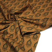 Tissu coton fin imprimé INDIENNES, ocre et motif Kalahari paisley vert - STANDARD 100 OEKO - TEX - tissuspipi.com