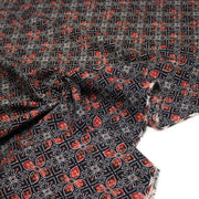 Tissu coton fin imprimé INDIENNES, noir aux motifs floraux géométriques - STANDARD 100 OEKO - TEX - tissuspipi.com