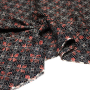 Tissu coton fin imprimé INDIENNES, noir aux motifs floraux géométriques - STANDARD 100 OEKO - TEX - tissuspipi.com