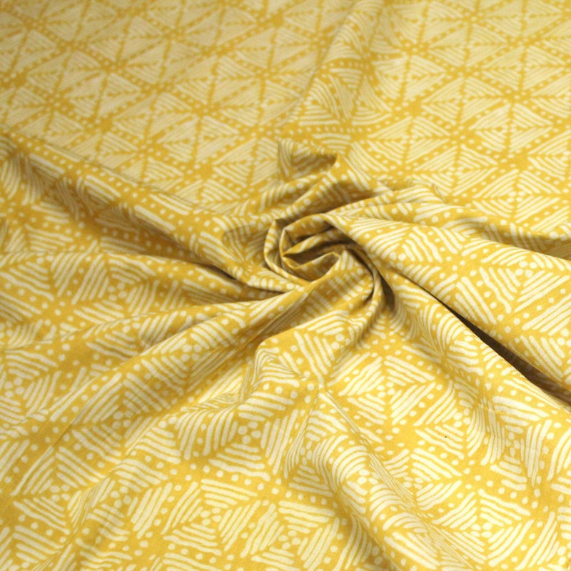 Tissu coton fin imprimé INDIENNES, jaune & motif Shibori géométrique écru - STANDARD 100 OEKO - TEX - tissuspipi.com