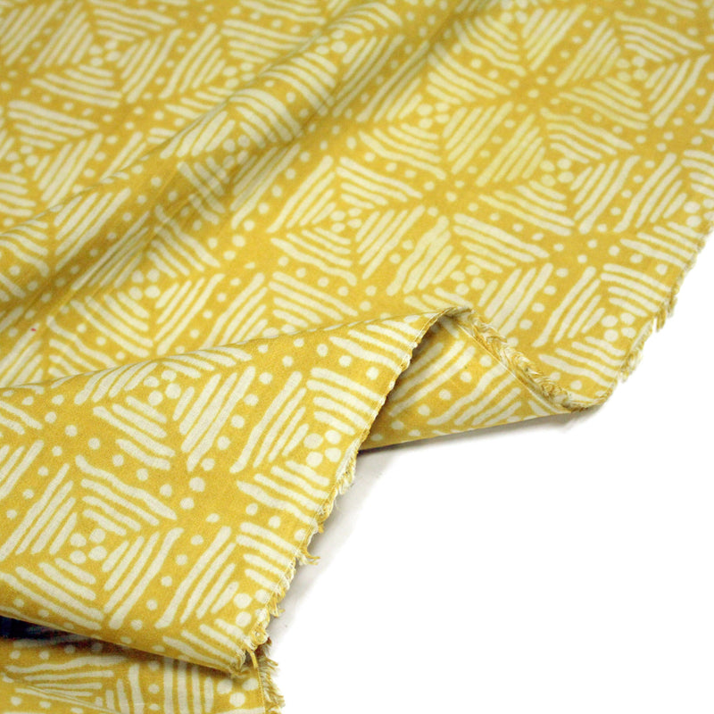 Tissu coton fin imprimé INDIENNES, jaune & motif Shibori géométrique écru - STANDARD 100 OEKO - TEX - tissuspipi.com