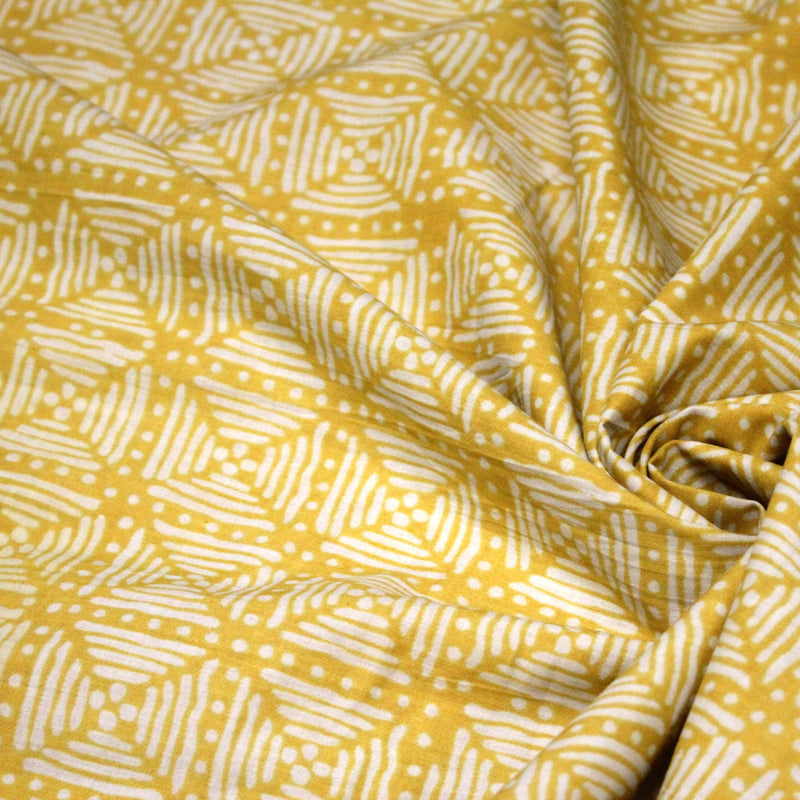 Tissu coton fin imprimé INDIENNES, jaune & motif Shibori géométrique écru - STANDARD 100 OEKO - TEX - tissuspipi.com
