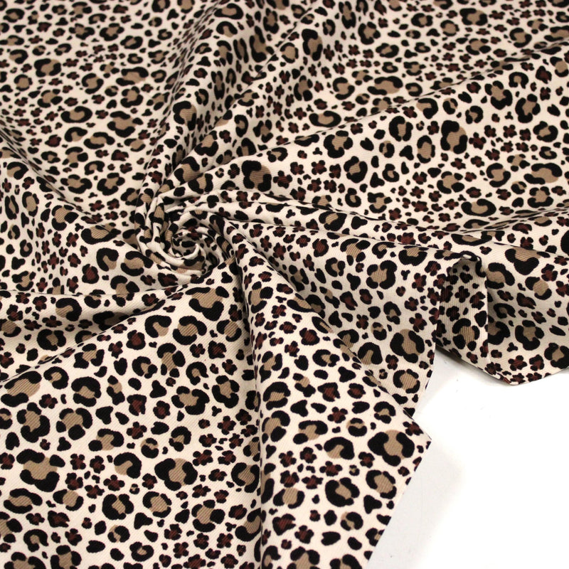 Tissu velours milleraies imprimé Léopard écru, noir, marron, grège - STANDARD 100 OEKO-TEX - tissuspipi.com