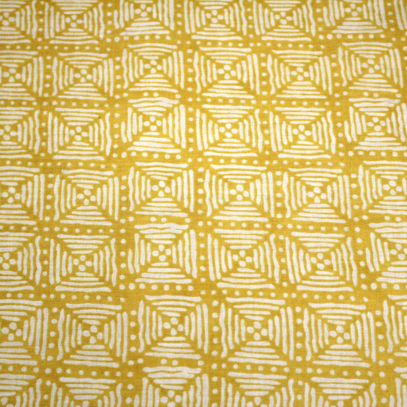 Tissu coton fin imprimé INDIENNES, jaune & motif Shibori géométrique écru - STANDARD 100 OEKO - TEX - tissuspipi.com