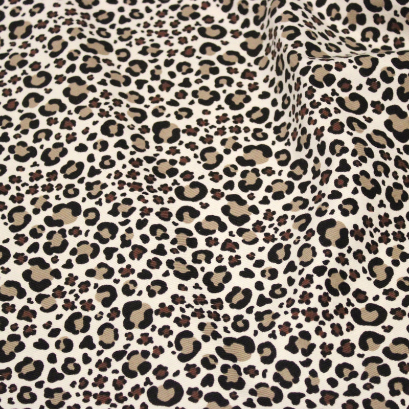 Tissu velours milleraies imprimé Léopard écru, noir, marron, grège - STANDARD 100 OEKO-TEX - tissuspipi.com