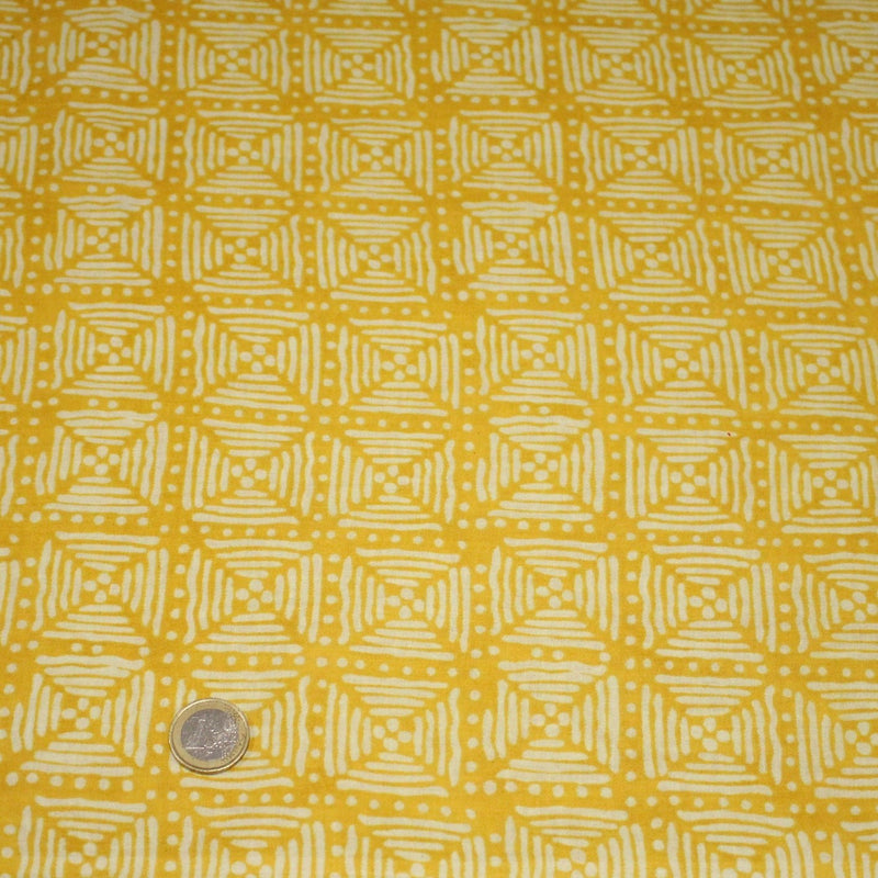 Tissu coton fin imprimé INDIENNES, jaune & motif Shibori géométrique écru - STANDARD 100 OEKO - TEX - tissuspipi.com