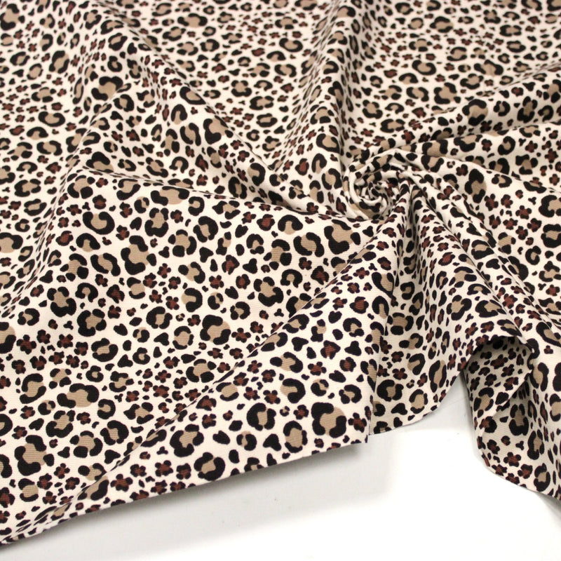 Tissu velours milleraies imprimé Léopard écru, noir, marron, grège - STANDARD 100 OEKO-TEX - tissuspipi.com