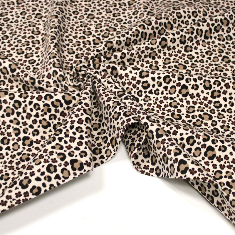 Tissu velours milleraies imprimé Léopard écru, noir, marron, grège - STANDARD 100 OEKO-TEX - tissuspipi.com