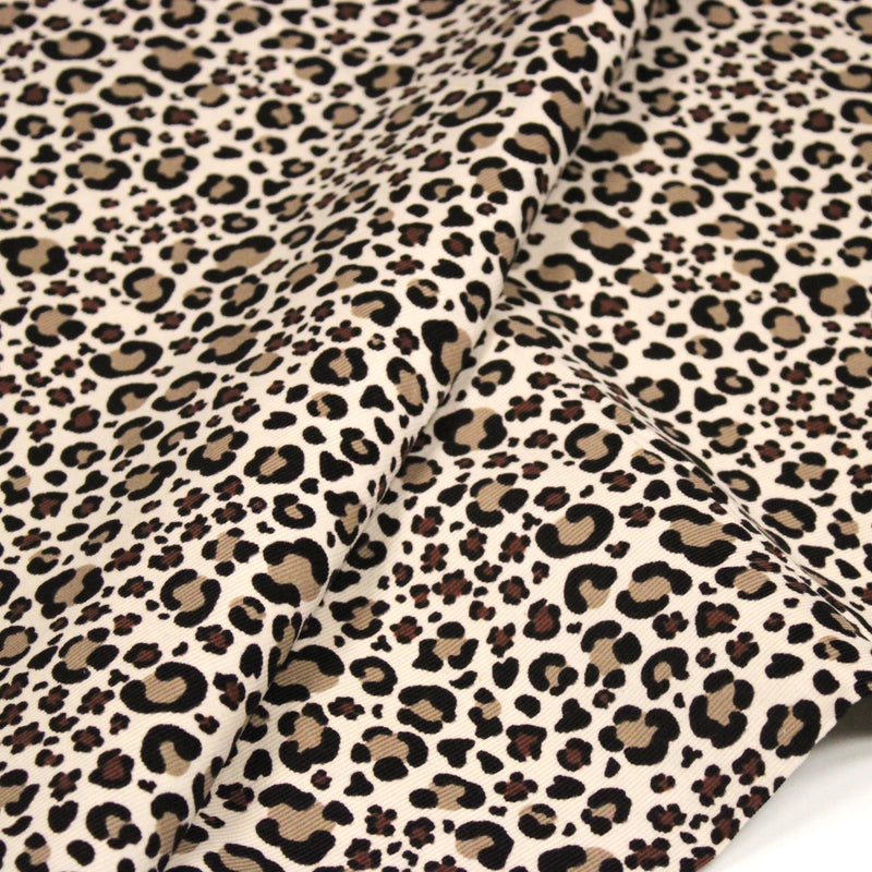 Tissu velours milleraies imprimé Léopard écru, noir, marron, grège - STANDARD 100 OEKO-TEX - tissuspipi.com