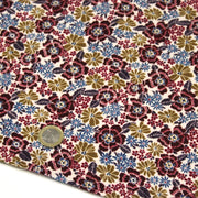 Tissu velours milleraies imprimé écru aux fleurs bordeaux, ocre, fleur pétrole - STANDARD 100 OEKO-TEX - tissuspipi.com