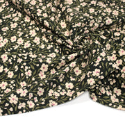 Tissu velours milleraies imprimé vert anglais aux fleurs écrues & fines feuilles - STANDARD 100 OEKO-TEX - tissuspipi.com