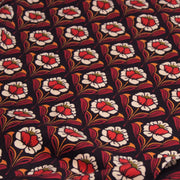 Tissu velours milleraies imprimé ART NOUVEAU aux fleurs géométriques corail rouges oranges - STANDARD 100 OEKO-TEX - tissuspipi.com