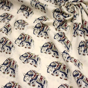 Tissu coton fin imprimé INDIENNES, écru aux éléphants - STANDARD 100 OEKO - TEX - tissuspipi.com