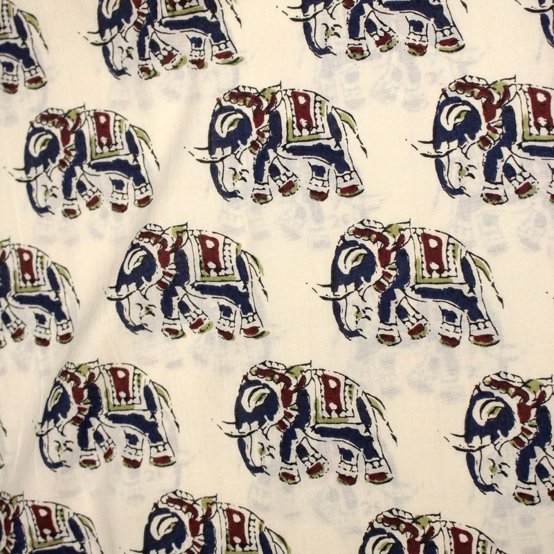Tissu coton fin imprimé INDIENNES, écru aux éléphants - STANDARD 100 OEKO - TEX - tissuspipi.com