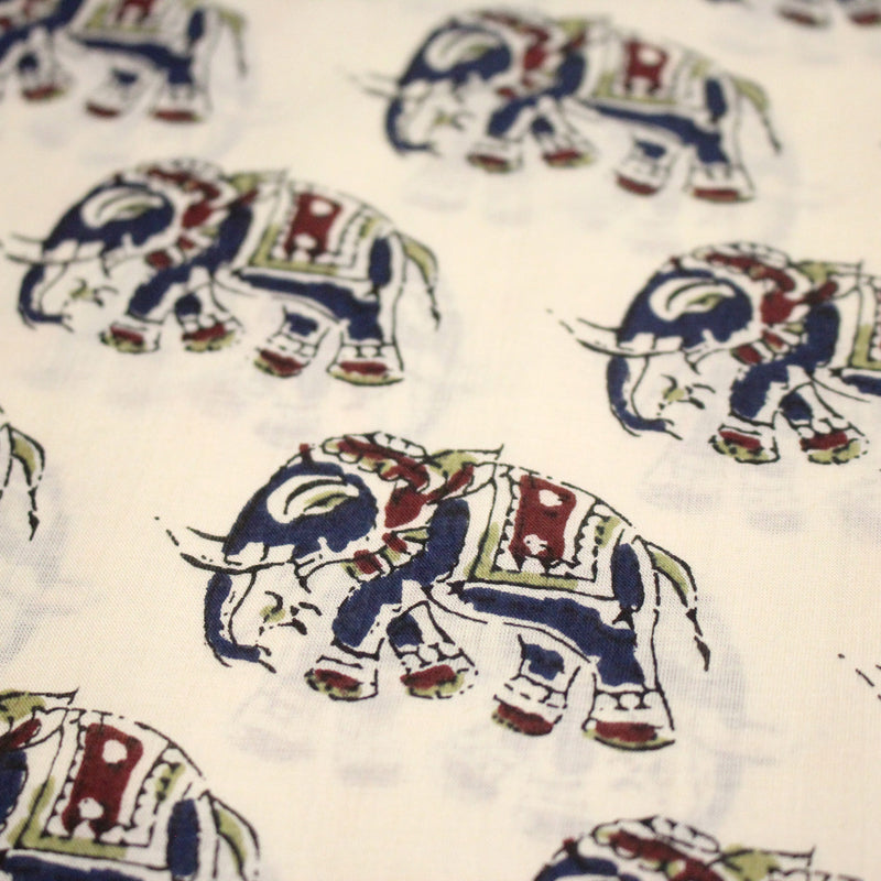 Tissu coton fin imprimé INDIENNES, écru aux éléphants - STANDARD 100 OEKO - TEX - tissuspipi.com