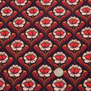 Tissu velours milleraies imprimé ART NOUVEAU aux fleurs géométriques corail rouges oranges - STANDARD 100 OEKO-TEX - tissuspipi.com
