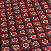 Tissu velours milleraies imprimé ART NOUVEAU aux fleurs géométriques corail rouges oranges - STANDARD 100 OEKO-TEX - tissuspipi.com