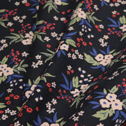 Tissu velours milleraies imprimé noir aux fleurs écrues, bleues, vertes - STANDARD 100 OEKO-TEX - tissuspipi.com