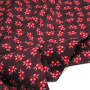 Tissu velours milleraies imprimé bordeaux aux douces fleurs rouges & parme - STANDARD 100 OEKO-TEX - tissuspipi.com
