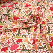 Tissu cotonnade fleuri typique ART NOUVEAU, tons corail, roses et verts - OEKO - TEX STANDARD 100 - tissuspipi.com