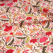 Tissu cotonnade fleuri typique ART NOUVEAU, tons corail, roses et verts - OEKO - TEX STANDARD 100 - tissuspipi.com