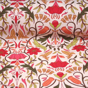 Tissu cotonnade fleuri typique ART NOUVEAU, tons corail, roses et verts - OEKO - TEX STANDARD 100 - tissuspipi.com