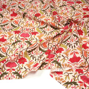 Tissu cotonnade fleuri typique ART NOUVEAU, tons corail, roses et verts - OEKO - TEX STANDARD 100 - tissuspipi.com