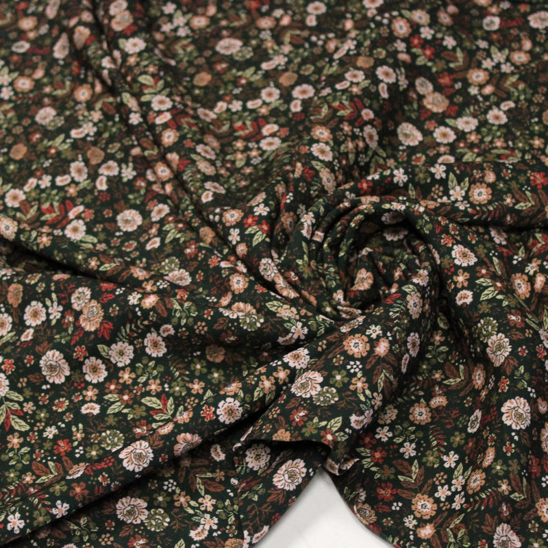 Tissu Viscose fluide vert anglais aux fines fleurs automnales – STANDARD 100 OEKO-TEX - tissuspipi.com