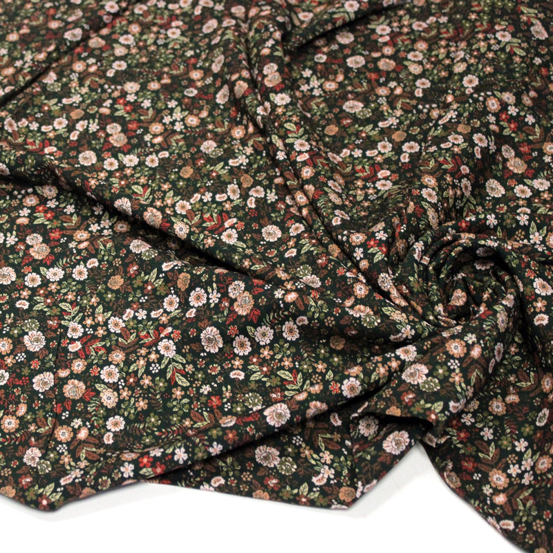 Tissu Viscose fluide vert anglais aux fines fleurs automnales – STANDARD 100 OEKO-TEX - tissuspipi.com