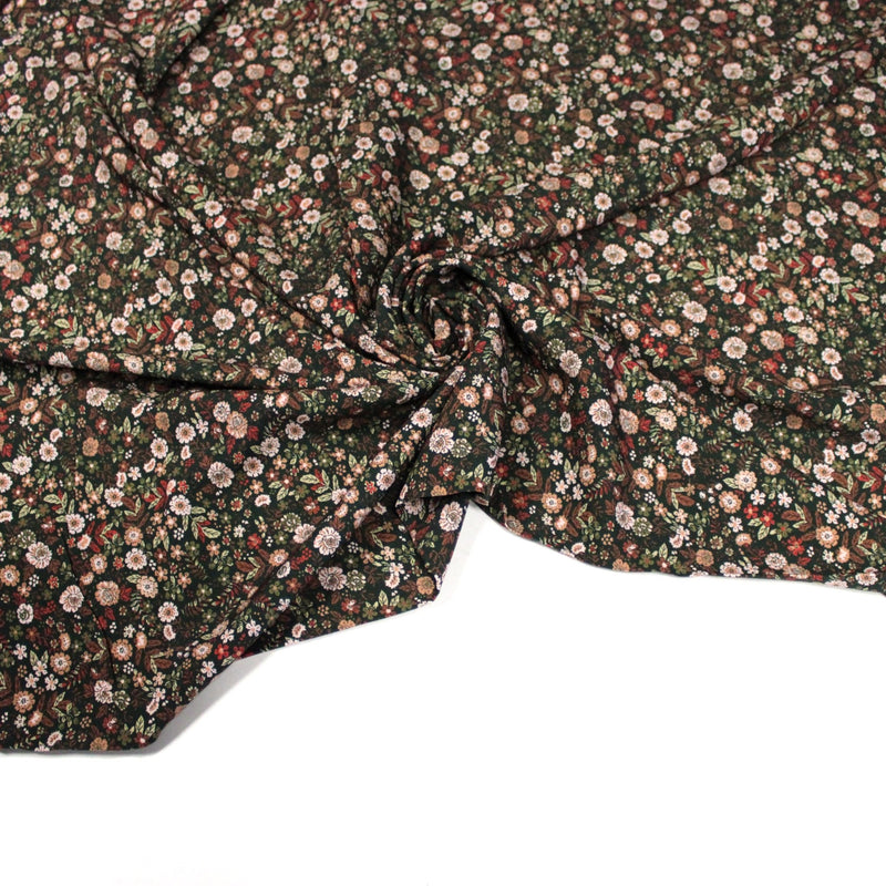 Tissu Viscose fluide vert anglais aux fines fleurs automnales – STANDARD 100 OEKO-TEX - tissuspipi.com