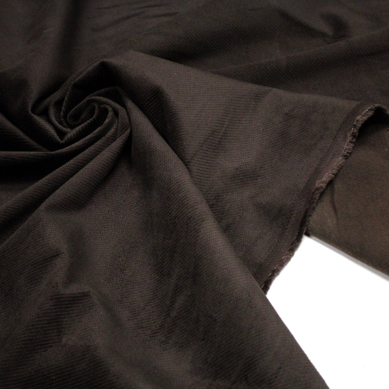 Tissu velours côtelés élasthanne marron chocolat, rayures diagonales - tissuspipi.com