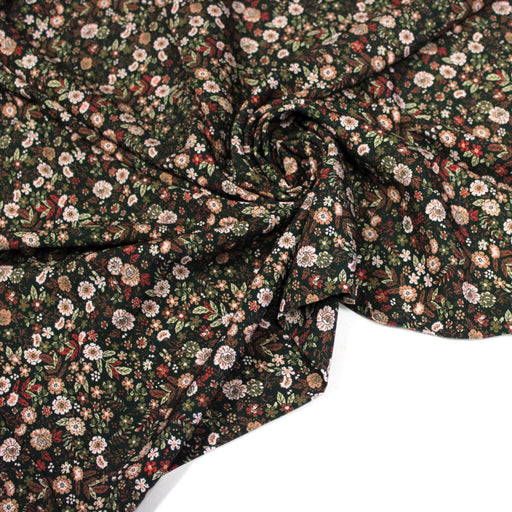 Tissu Viscose fluide vert anglais aux fines fleurs automnales – STANDARD 100 OEKO-TEX - tissuspipi.com