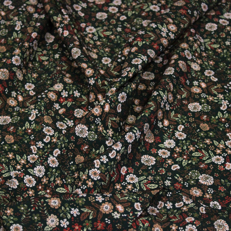 Tissu Viscose fluide vert anglais aux fines fleurs automnales – STANDARD 100 OEKO-TEX - tissuspipi.com