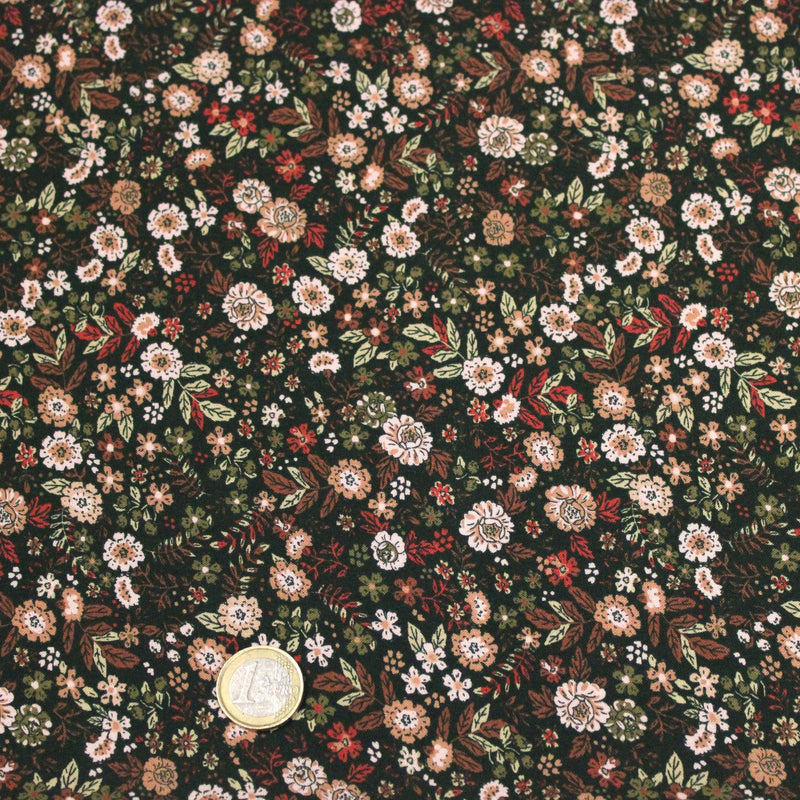 Tissu Viscose fluide vert anglais aux fines fleurs automnales – STANDARD 100 OEKO-TEX - tissuspipi.com