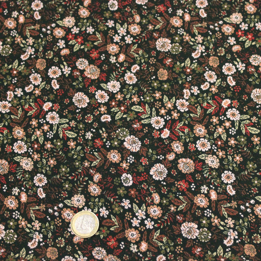Tissu Viscose fluide vert anglais aux fines fleurs automnales – STANDARD 100 OEKO-TEX - tissuspipi.com