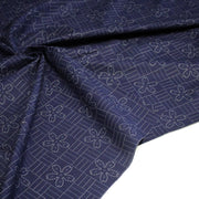 Tissu cotonnade motif japonais SASHIKO tons bleus & écrus - tissuspipi.com