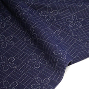 Tissu cotonnade motif japonais SASHIKO tons bleus & écrus - tissuspipi.com