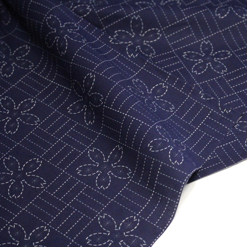 Tissu cotonnade motif japonais SASHIKO tons bleus & écrus - tissuspipi.com