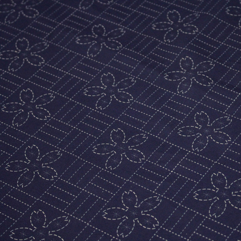 Tissu cotonnade motif japonais SASHIKO tons bleus & écrus - tissuspipi.com
