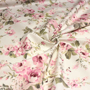Tissu motif britannique aux grandes fleurs roses : lin, bleu, écru - COLLECTION BRIGHTON - tissuspipi.com