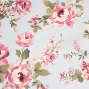 Tissu motif britannique aux grandes fleurs roses : lin, bleu, écru - COLLECTION BRIGHTON - tissuspipi.com